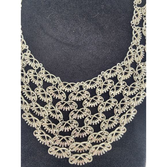 Stunning Silver-Toned Statement Bib Necklace - Picture 3 of 5